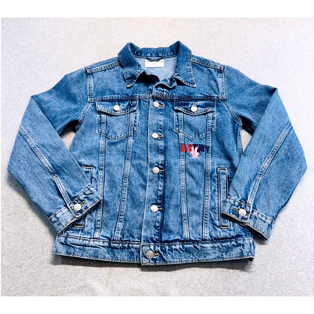 Old Navy x Disney Mickey Mouse Denim Trucker Jacket Kids XL 14-16 Peace Sign